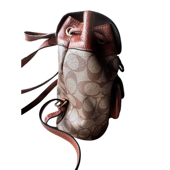 Coach C4120 Pennie Backpack Signature Canvas Brown Leather Drawstring Snap Close - Picture 5 of 16